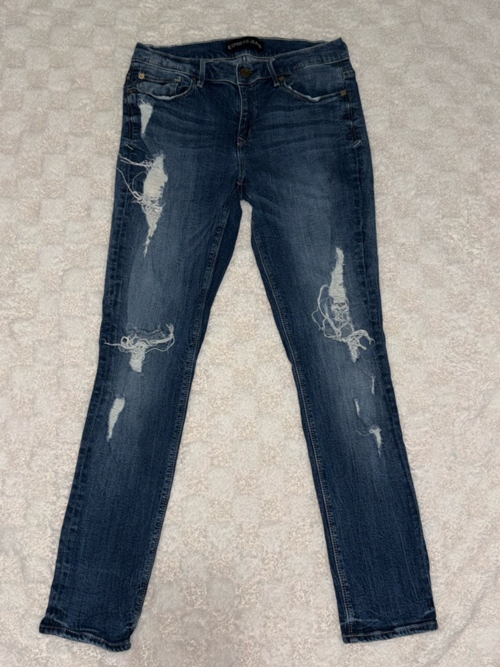 Express Women’s Distressed Skinny Blue Jeans Mid Rise • Size 10 reg